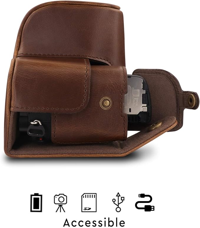 MegaGear MG1652 Ever Ready Leather Camera Case Compatible with Sony Alpha A6100, A6400 (16-50mm) - Brown