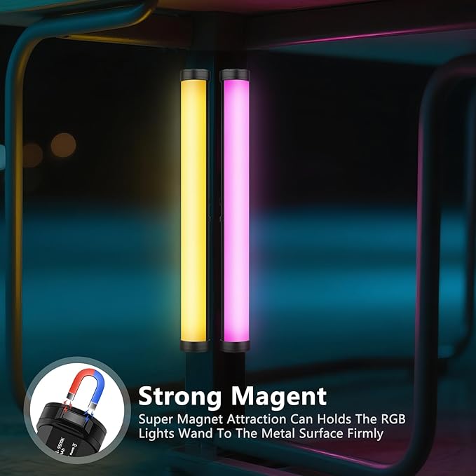 RGB Led Video Light Stick Wand with Stand, QEUOOIY 360° Full Color 2500-9500K Portable Studio Photography Lighting, 5000mAh Rechargeable Battery & Magnet with 27"-78.7" Tripod for Vlog