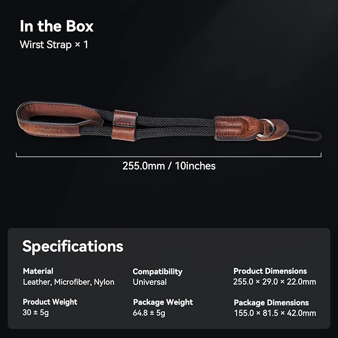 SMALLRIG Camera Wrist Strap, Vintage Leather Camera Hand Strap for DSLR SLR Mirrorless, Adjustable Safety for Fujifilm X-T5 X-T4 X-T3 X-T30 X-E4 X100V and Other Compact Cameras, Brown - 3926