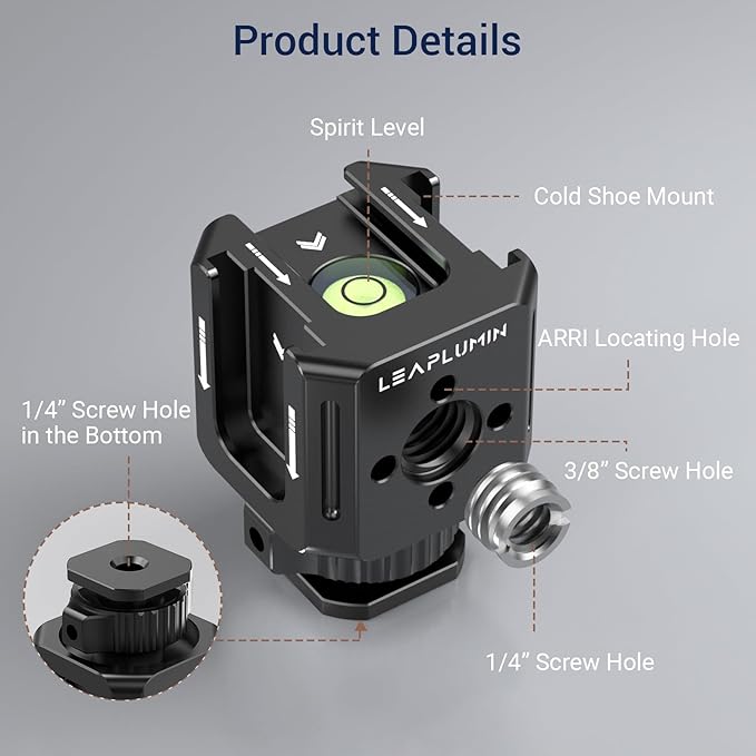 Triple Cold Shoe Mounts Adapter, 3/8'' Screw Hole to 1/4'' Screw Hole, Aluminum Alloy Hot Shoe Extension Bracke for DSLR Camera Flash Light, Monitor, Microphone-Black
