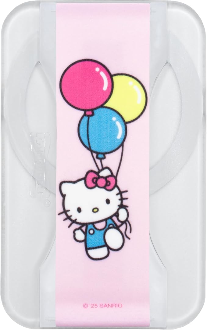 Hello Kitty® Balloons on Clear MagSafe Compatible Magnetic Phone Grip with Kickstand – Silicone Phone Strap for Smartphones & Tablets