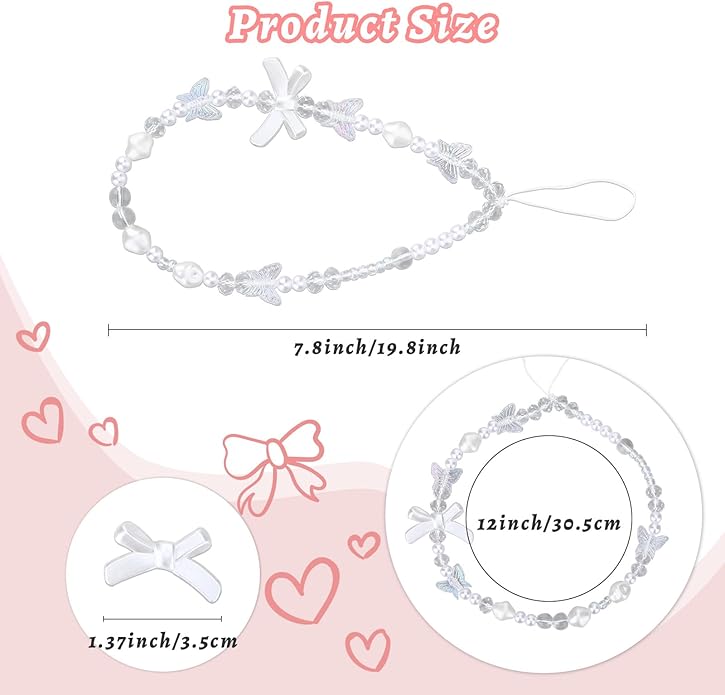 Pink Beaded Phone Wrist Straps, Y2K Phone Case Charms Camera Charm Strap, Lanyard Keychain Wristlet Aesthetic Cellphone Charm
