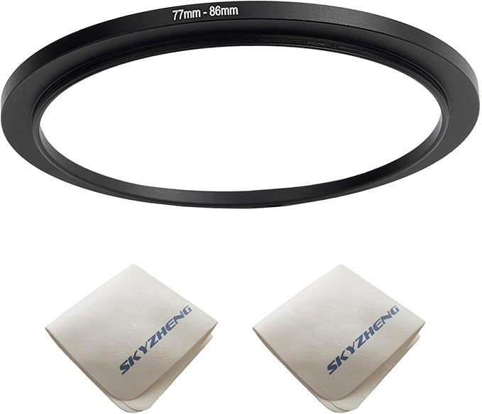 77mm Lens to 86mm Camera Lens Adapter 77mm to 86mm Step Up Ring Adapter Ring for All Brands of UV ND CPL, with Premium Lens Wiping Cloth 2 Pack (77mm-86mm)