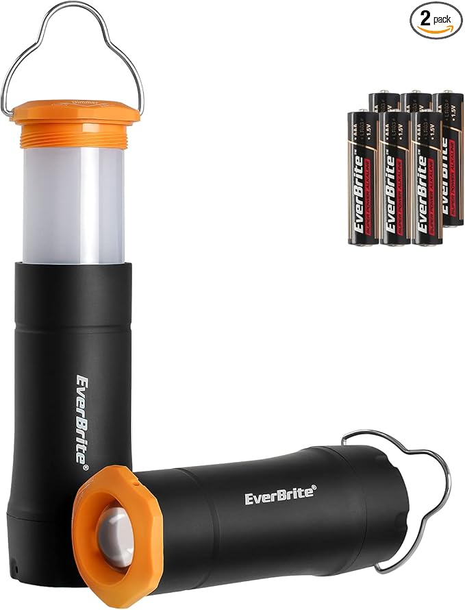EverBrite 2-in-1 Mini Lanterns and Flashlights with 3 Modes, 2 Pack Portable Outdoor LED Zoomable Torches, Camping Essentials for Hurricane, Hiking, Night Walking, Emergency, Outdoor Lights