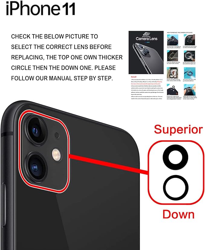 Camera Lens Glass Replacement for iPhone 11, GVKVGIH Back Camera Glass Lens Replacement with Pre-Installed Adhesive,Repair Tool Kit and Installation Manual