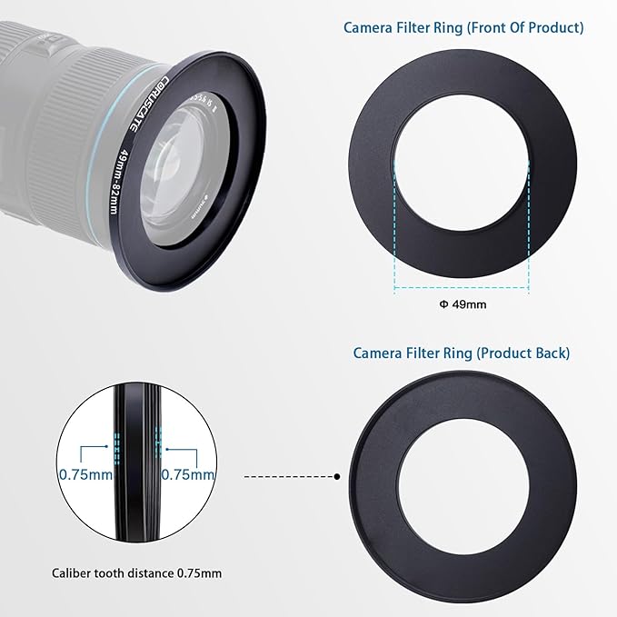49mm to 82mm Camera Lens Adapter,Change The Filter or Lens Size from 49mm to 82mm.Compatible All 82 mm Thread Filter Accessory.