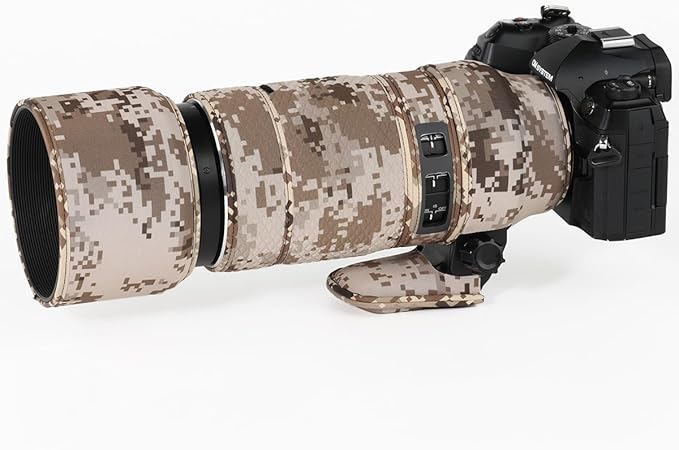 CHASING BIRDS Lens Camouflage Waterproof Coat for Olympus M.ZUIKO Digital ED 50-200mm F2.8 is PRO Rainproof Lens Protective Cover Version IV (Brown Grid, with 1.4X TC (MC-14))
