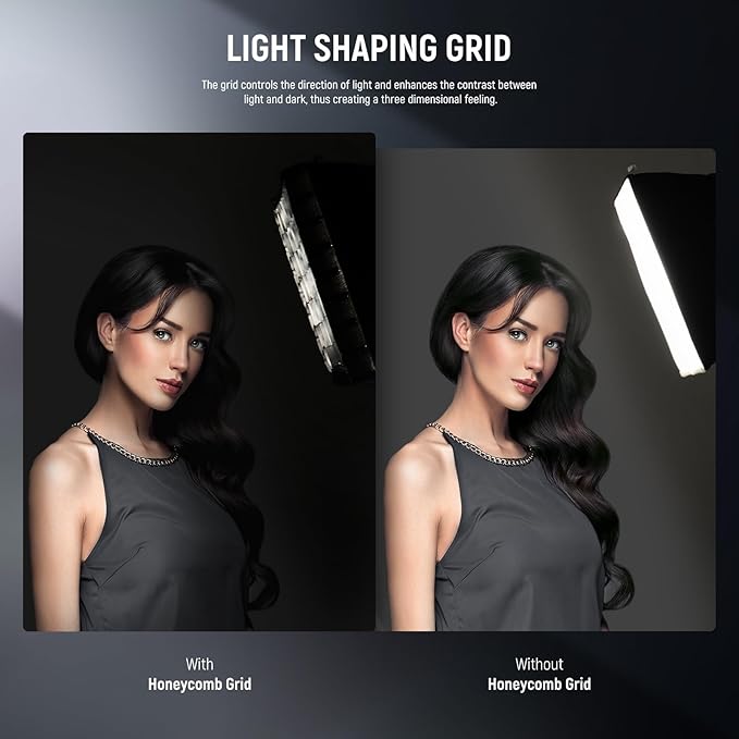 NEEWER Upgraded Softbox Diffuser for PL60C RGB LED Video Light Panel, 15.4"x12.6"/39x32cm Foldable with Grid/Bag/Blackout Hood, No Need to Remove Barndoors Quick Set Up for Portrait Soft Light, NS6S
