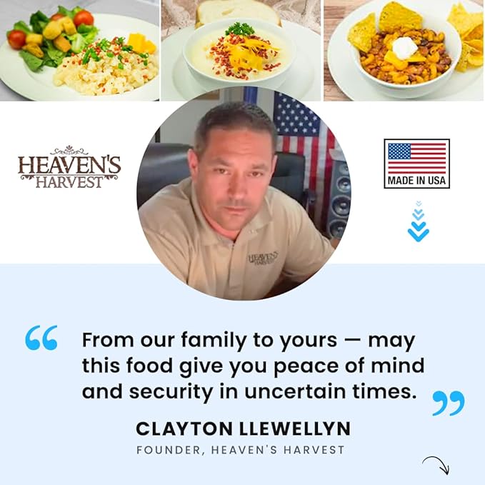 Heaven’s Harvest 25-Year Family Food Kit — Premium Emergency Food Supply. Freeze Dried Survival Food Kit + Water-Proof 25-Year Storage Bucket. MRE Meals, Non-Perishable Camping Food