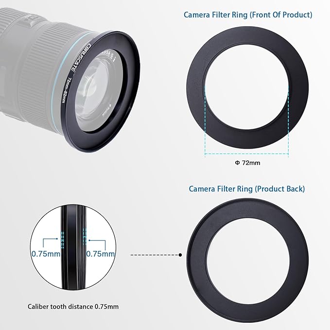 9Pcs 72mm Filter Ring Adapter Set,Filter Metal Stepping Rings for All Brands UV ND CPL 72-46mm,72-49mm,72-52mm,72-55mm,72-58mm,72-62mm,72-67mm,72-77mm,72-82mm