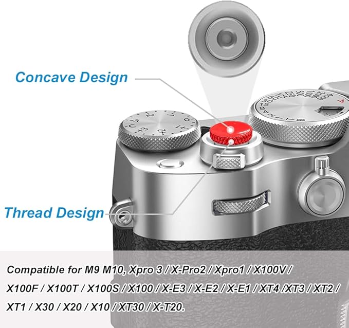 Camear Shutter Button Metal Brass Knurled Soft Shutter Release Button Camera Button for Better Balance and Grip (Red)