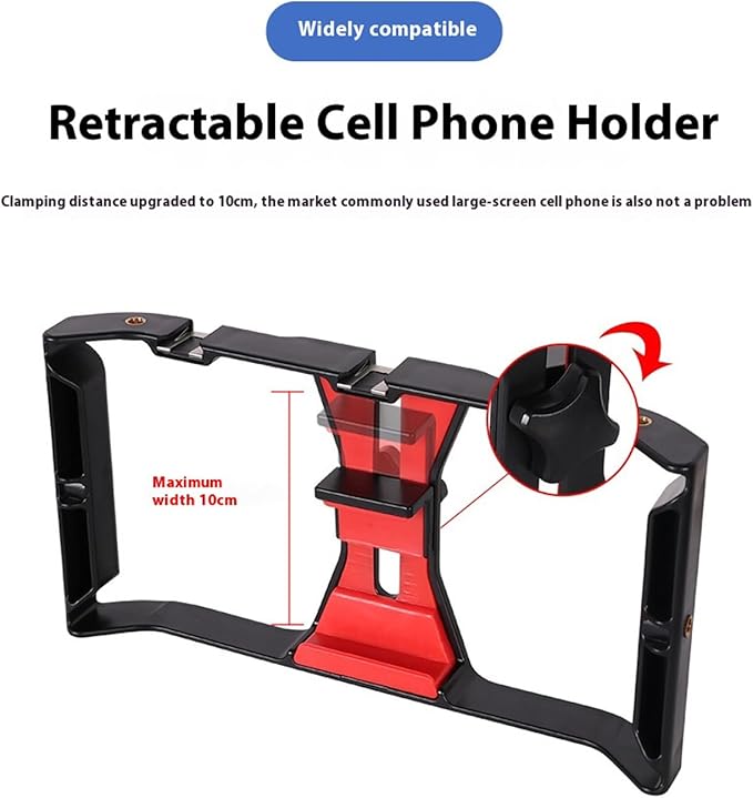 Film Making Rigs Cage Handheld Stabilizer Handle Tripod Mount Holder with Hot Shoe Smartphone Video Rigs for Video Maker Ergonomic Handheld Stabilizer for Mobile Filmmaking