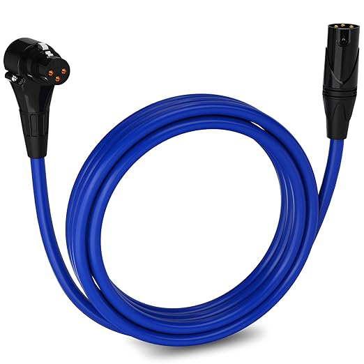 LyxPro 10 Feet Right Angle XLR Female to Male 3 Pin Mic Cord for Powered Speakers Audio Interface Professional Pro Audio Performance Camcorders DSLR Video Cameras and Recording Devices - Blue