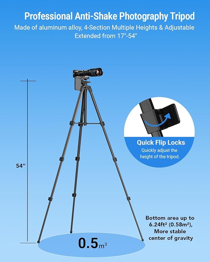 APEXEL High Power 60X HD Telephoto Lens, High Power Telephoto Mobile Cell Phone Lens with Extension Tripod and Wireless Remote for iPhone 15 Pro/14 Pro/13 Pro, Samsung and Most Smartphone