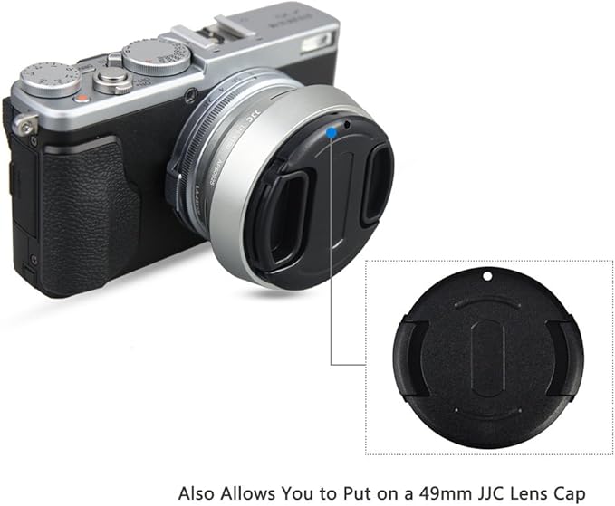 JJC LH-X100 Metal Lens Hood Sun Shade with 49mm Filter Adapter Ring for Fuji Fujifilm X100VI X100V X100F X100T X100S X100 Digital Camera(Not Fits Fujifilm Original Lens Cap), Silver Color