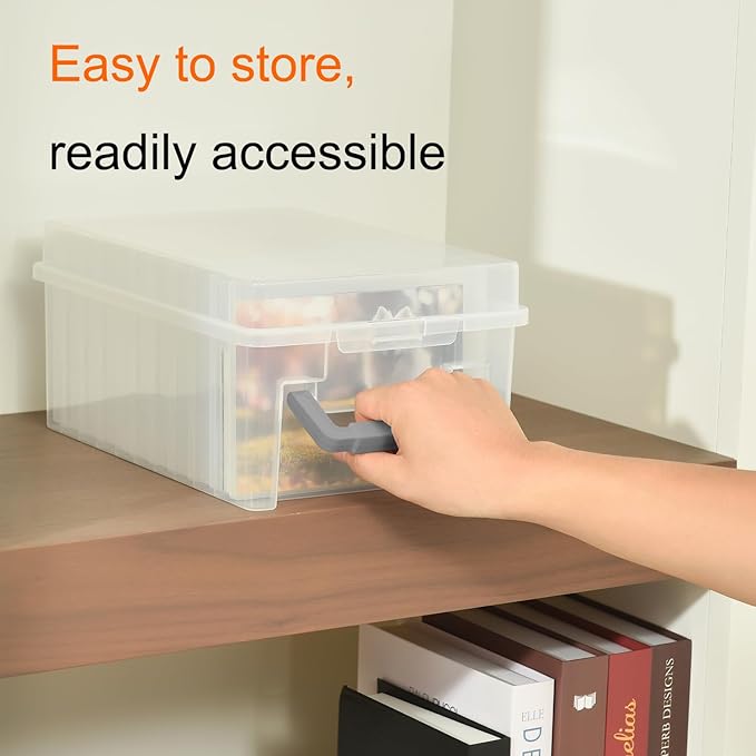 Photo Storage Box 5 x 7 Inches, 10 Inner Extra Large Photo Boxes with Dividers, Clear Acid-Free Photo Storage Containers with Handle, Photo Organizer Craft Keeper for Photo, Craft, Stamp etc