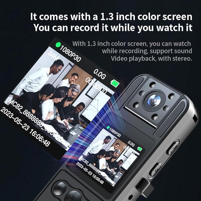 128G Body Cam with 180°Rotating Lens,Bike Camera with Audio and Video Recording,Sport Camera with 6hrs Battery,Night Vision,Wearable Cam for Pet,Office,Security Police Law Enforcement (H82-1080-128G)