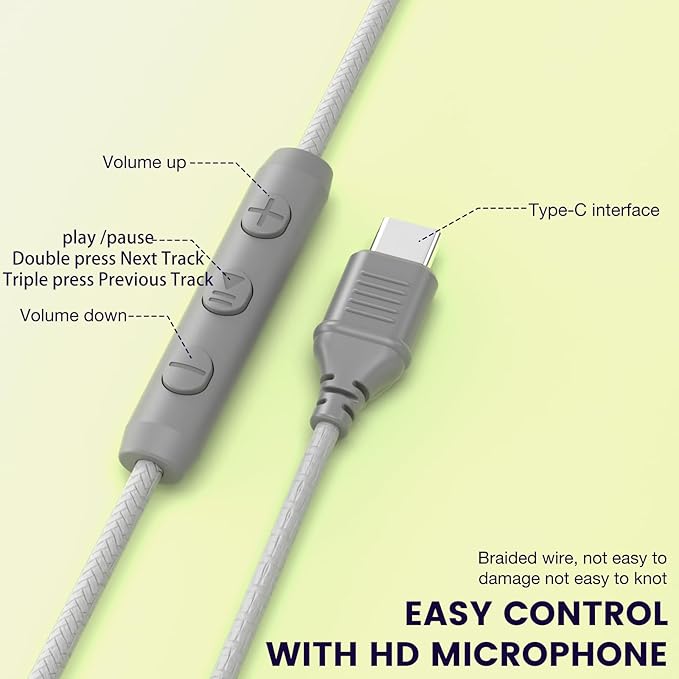 USB C Headphones Wired with Microphone Tangle-Free Plaiting Line,Over Ear Headphones,Lightweight Foldable for School/Travel/Zoom/iPhone 17/16/15, Samsung Galaxy S25/S24, Google Pixel 9, Ideal Gift