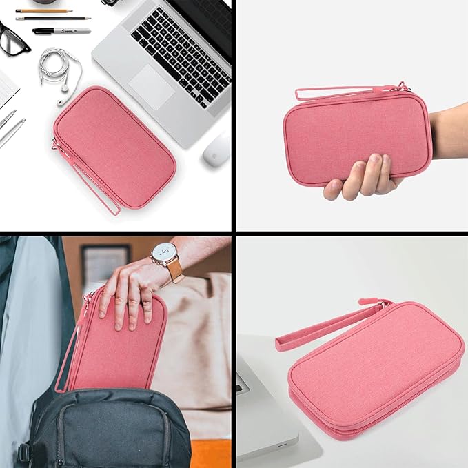 Electronic Organizer Travel Cable Accessories Bag, Electronic Organizer Case, Electronic Accessories Organizer Pouch Bag for Cable, Cord, Charger, Phone, Power Bank, Earphone (Pink)