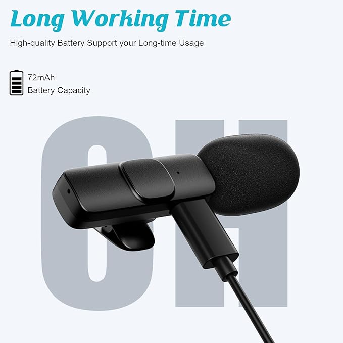 Wireless Microphone for iPhone iPad, Wireless Lavalier Microphone, Mini Mic Clip-on Microphones for Video Recording, Live Stream, Interview, Tiktok, Vlog, Podcast, YouTube, 2 Pack