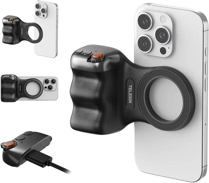 TELESIN Fun Shot Magnetic Phone Camera DSLR Style Shutter Grip for Magsafe iPhone & Android with Detachable Wireless Shutter Button - Official Grip -Comfort Ergonomic Phone Grip Handle Holder(B)