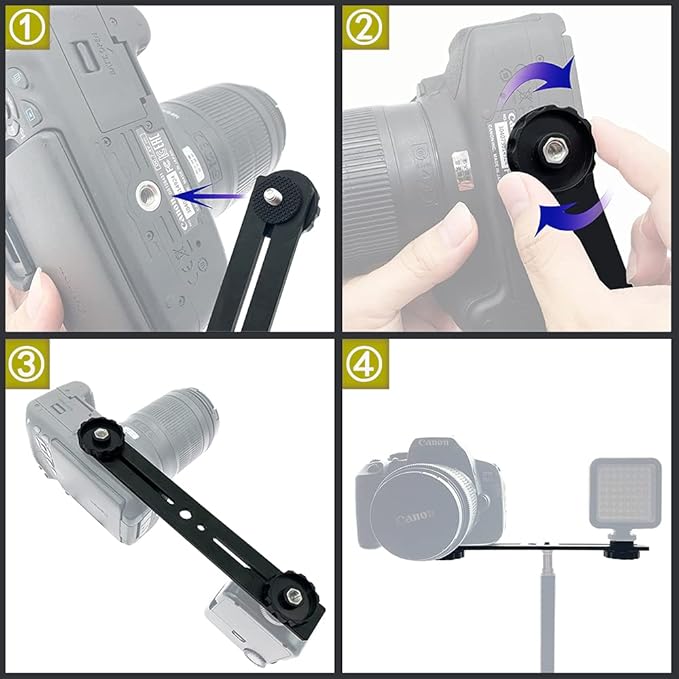 Zeetain Dual Speedlite Tripod Mount Bracket,1/4" Dual Camera Mount Flash Extension Bar,8" Dual Tripod Bracket for Camera,LED Video Light,DSLR Camera,Flash Light(2 Pack)