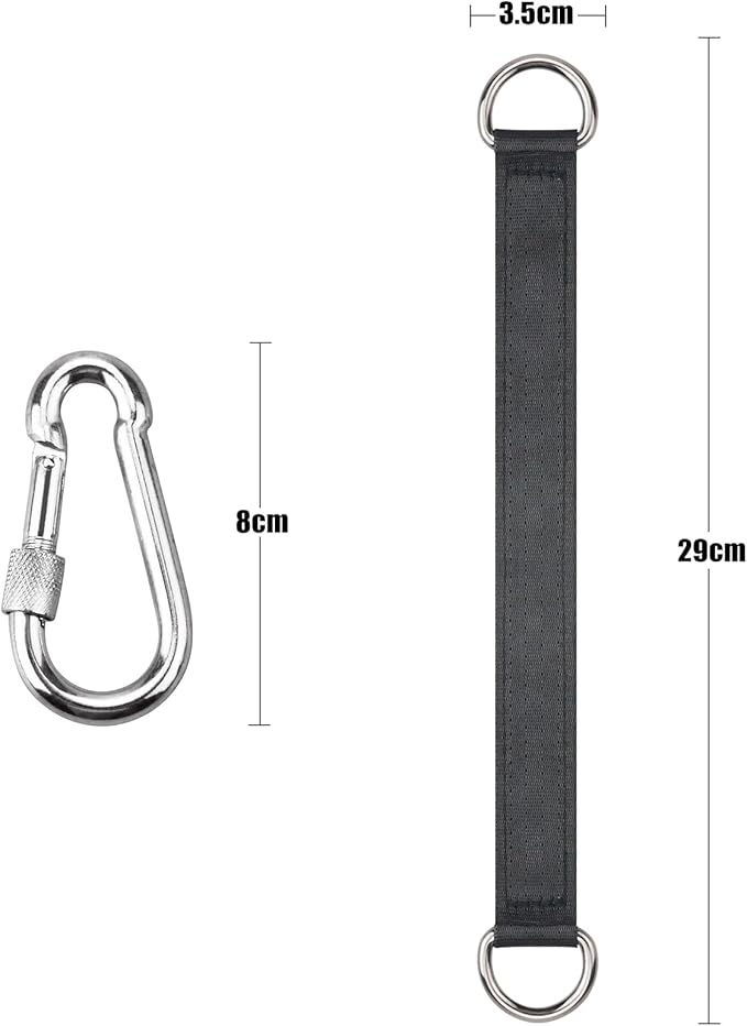 4 PCS Black Tree Swing Straps Hanging Kit with 4 Carabiners, 24cm / 9.4inches Length Tree Swing Hanging Kit Holds 220 lbs Perfect for Tree Swing Hammocks