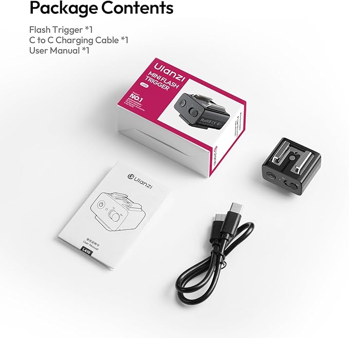 ULANZI LA10 Mini Flash Trigger for Sony, Canon, Nikon, Fujifilm, Olympus DSLR Cameras - 2.4G Wireless Flash Trigger Receiver & Transmitter, Off-Camera Flashes, Universal Hot Shoe, Multi-Light Setup