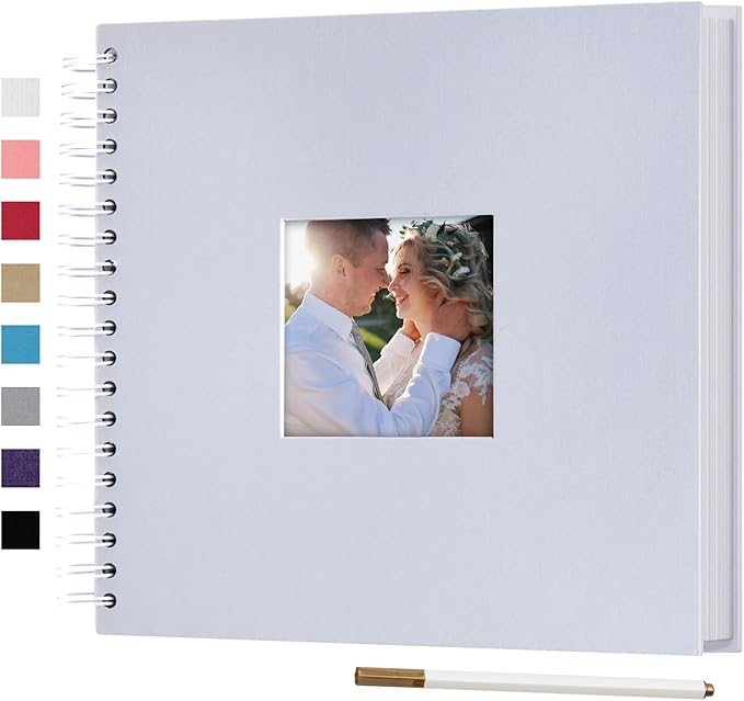 10 x 10 Inch DIY Scrapbook Photo Album with Window Design Cover 80 Pages Craft Paper Memory Book for Weeding Anniversary Travel and Baby (White)