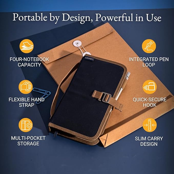 LOCHBY® Voyager Journal | Water Resistant Waxed Canvas | Pen Loop | Included Tomoe River Notebook | Perfect for Travel, Art, Bullet Journal