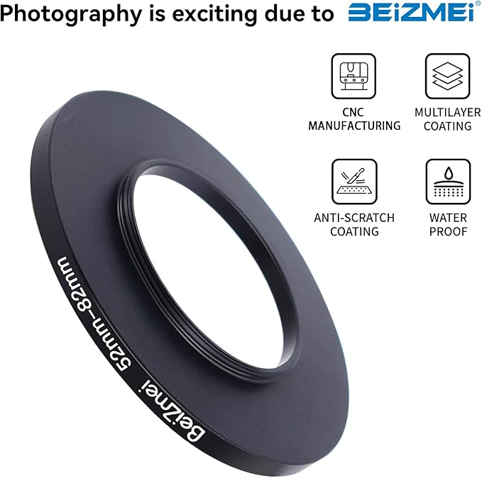 52mm to 82mm Camera Filters Ring,Filters Ring Compatiable All Brands Ø52mm Lens to Ø82mm UV ND CPL Camera Filter Accessory.Made of CNC.