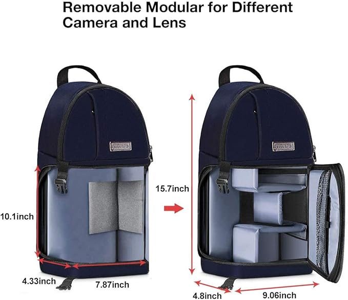 MOSISO Camera Sling Bag, DSLR/SLR/Mirrorless Camera Backpack Case Shockproof Photography Backpack with Tripod Holder & Removable Modular Inserts Compatible with Canon/Nikon/Sony/Fuji, Navy Blue