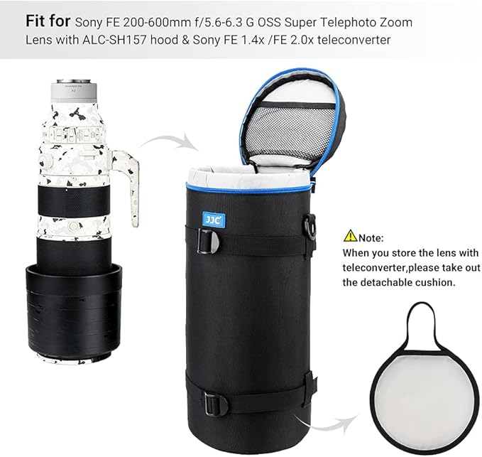 JJC Camera Lens Pouch Case for Sony FE 200-600mm f/5.6-6.3 G OSS Nikon Z 600mm f/6.3 VR S & Nikon Z 180-600mm f/5.6-6.3 VR Lens, Zipper Polyester Lens Protective Bag Interior Size 5.5X14.6”