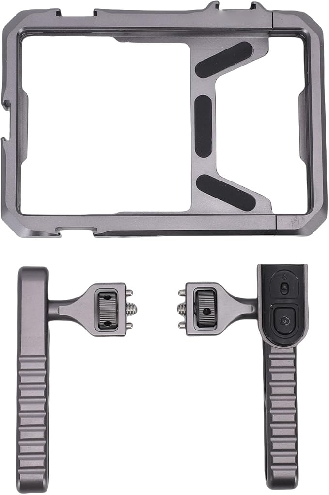 Smartphone Video Rig, Aluminum Alloy Universal Phone Cage Built in Bluetooth Remote Universal Adjustable Vlogging Case with 1/4 inch UNC and Cold Shoe Mount for Recording