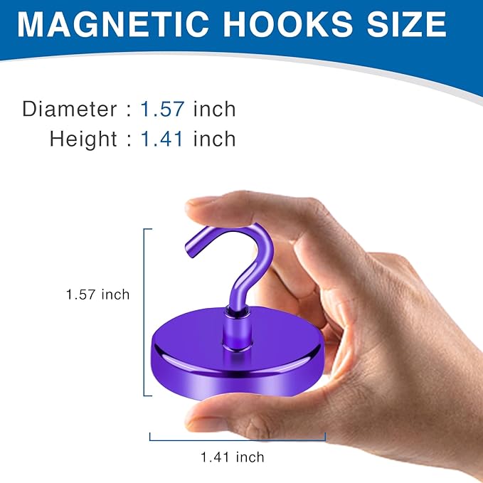 LOVIMAG Cruise Essentials, 170Lbs Cruise Door Magnets, Purple Magnet Hooks for Cruise Cabin Strong Magnetic Hooks for Hanging, Refrigerator, Celling -6 Pack