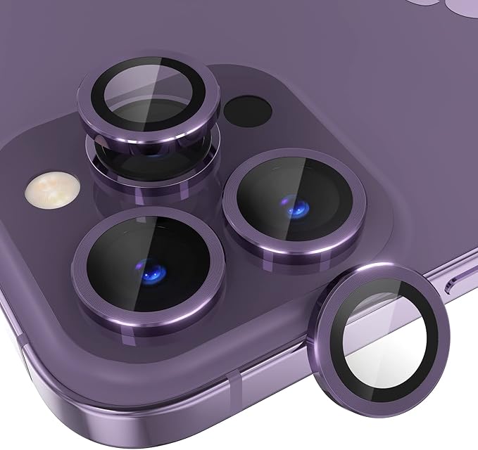 Choiche Compatible for iPhone 14 Pro/iPhone 14 Pro Max Camera Lens Protector, 9H Tempered Glass Camera Cover Screen Protector Metal Ring Decoration Accessories (Purple)
