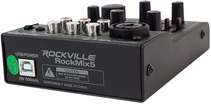 Rockville RockMix 5 Channel Pro Mixer w/USB Interface, Bluetooth, Echo, 2-Band EQ, Compact Design, Portable, for Podcasting and Live Music
