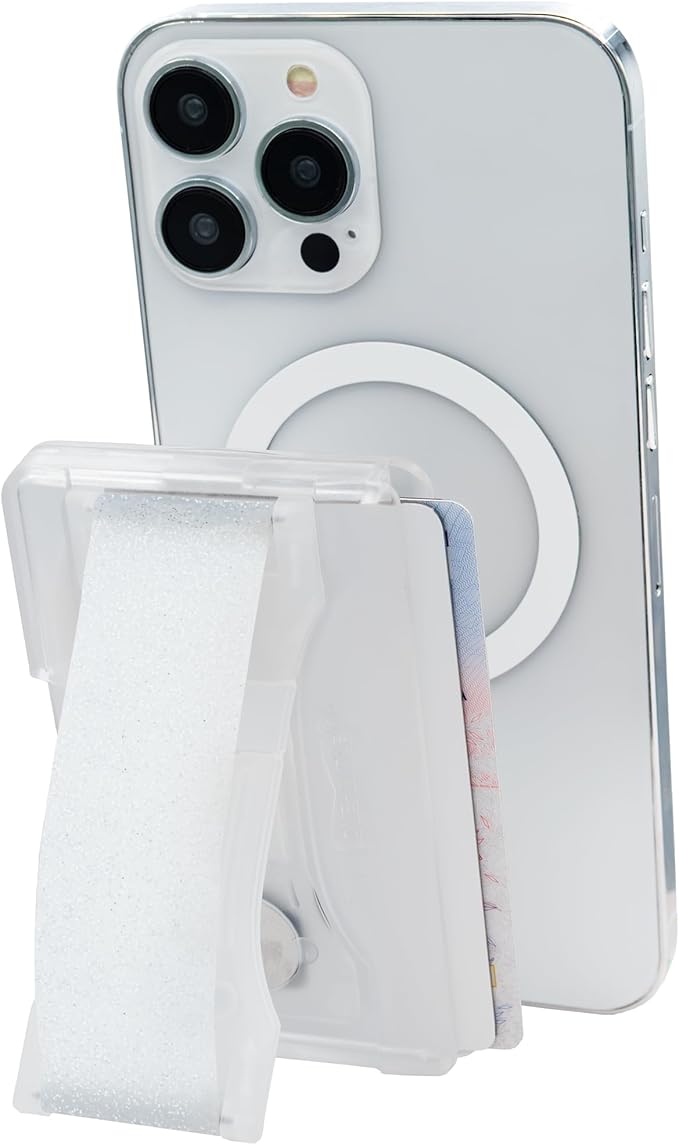 LOVEHANDLE Phone Wallet with Kickstand and Adapter Ring for MagSafe, Phone Card Holder, Wireless Charging Compatible, Wallet Compatible with MagSafe - Crystal Clear Glitter