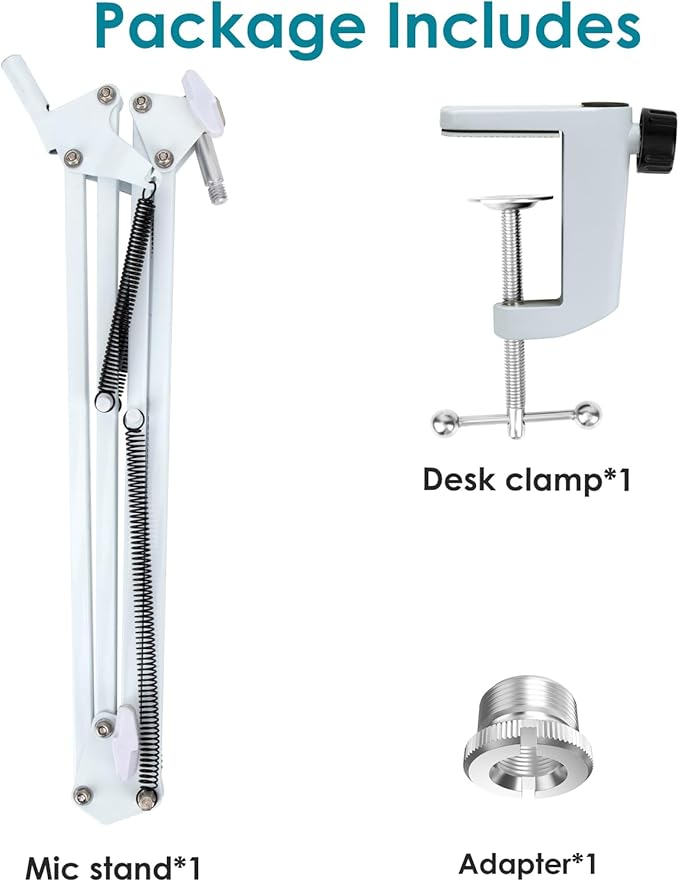 White Boom Arm for Fifine AM8 - White Mic Arm Compatible with Fifine AM8 Microphone, Professional Adjustable Scissor White Microphone Boom Arm Stand by YOUSHARES