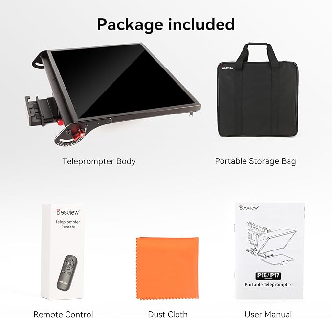Desview P17 Portable Teleprompter for Camera Video Recording, Foldable Auto-Scrolling Prompter with Wireless Remote Sunshade & Tripod Mount Compatible with iPhone Android Tablet