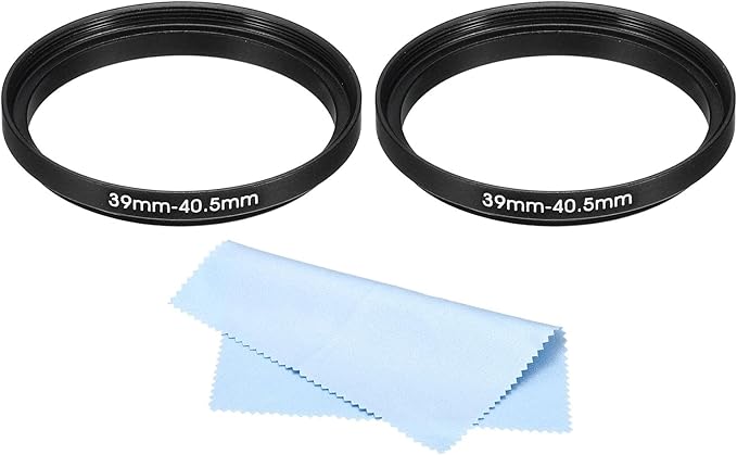 PATIKIL 39mm-40.5mm Metal Step Up Ring with Cleaning Cloth, 2 Pack Camera Lens Filter Adapter Ring Aluminum Filter Adapter Ring for Camera Lenses Hood, Black