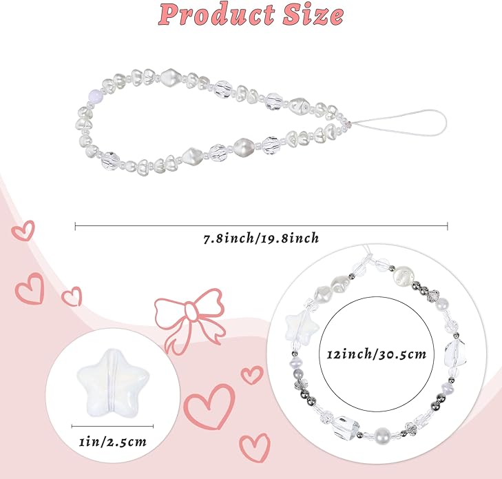 Pink Beaded Phone Wrist Straps, Y2K Phone Case Charms Camera Charm Strap, Lanyard Keychain Wristlet Aesthetic Cellphone Charm