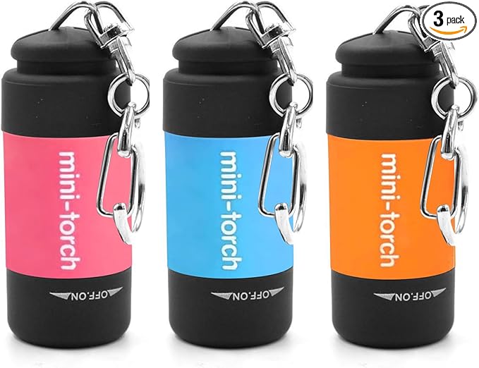 UCEC Mini Keychain Flashlight, Travel Flashlight USB Torch Rechargeable Colorful LED Flashlight High-Powered Pocket Keychain Flashlights, 3 Pack