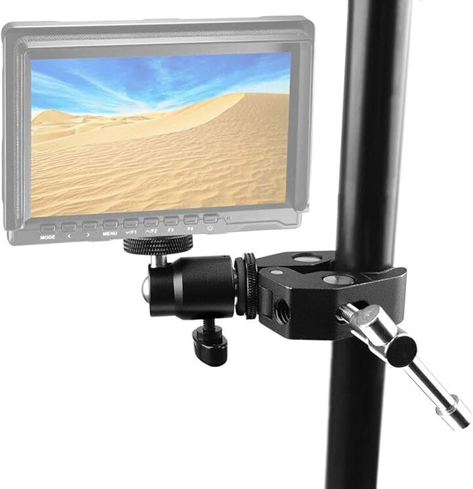 ChromLives Camera Clamp Mount Ball Head Clamp Super Clamp and Mini Ball Head Hot Shoe Mount Adapter with 1/4"-20 Tripod Screw Compatible with LCD/DV Monitor, LED Lights, Flash Microphone and More