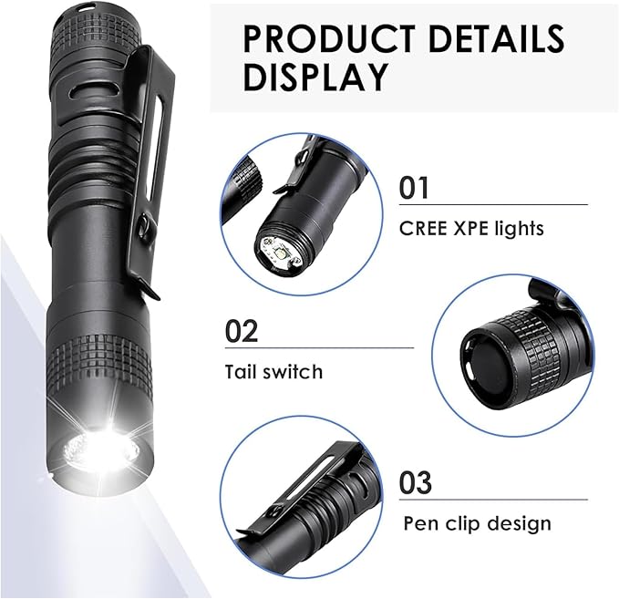Mini Flashlight, AAA Small Pen Light with Clip, Portable 500lm Pocket Pen Flashlight for Inspection Repair Outdoor Emergency (12 Pack, Black, 3.5")