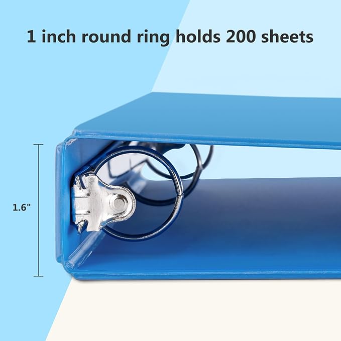 ViVin 1 Inch Round Ring View Binder for Durability, Standard 3 Ring Binder for 200 Sheets of US Letter Size Paper, PVC-Free, 6-Pack (Light Blue)