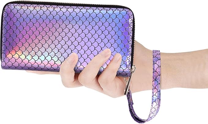Cellphone Wallet for Women Dual Zipper Long Purse with Removable Wristlet
