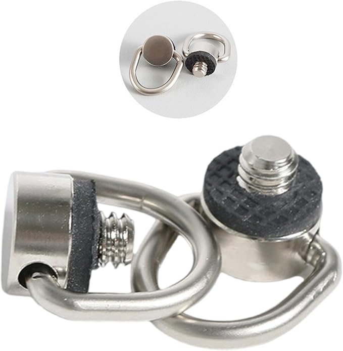 Stainless Steel D Rings Screw, 1/4" 20 Camera Fixing with Rubber Padded for Tripods DSLR Shoulder Straps D Rings