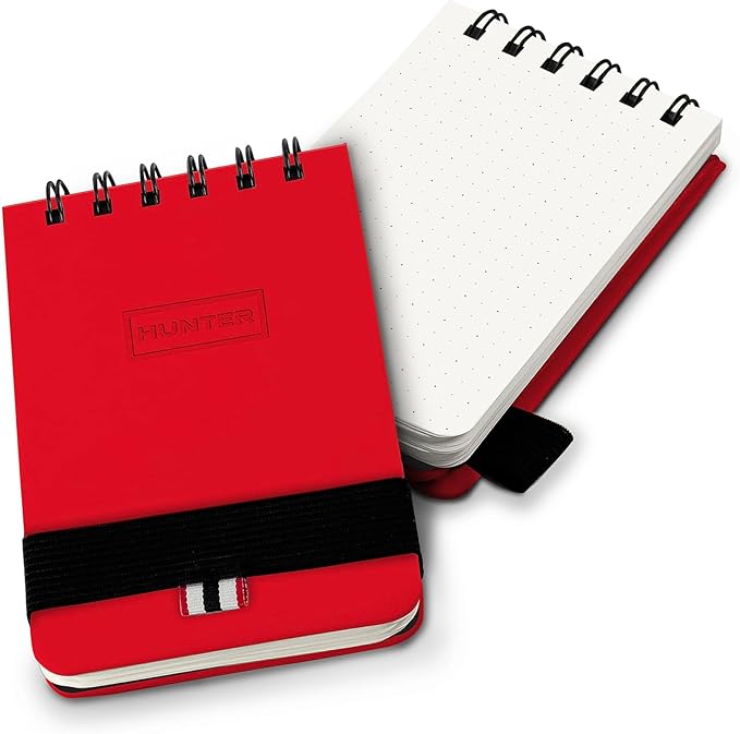 Hunter - All Weather Field Book, 5.75” X 3.6” 128 Pg Outdoor Notebook With Elastic Band to Protect Notes, Pocket Journal With Dot Grid Stone Paper for Surveying, Water & Tear Resistant, Hunter Red