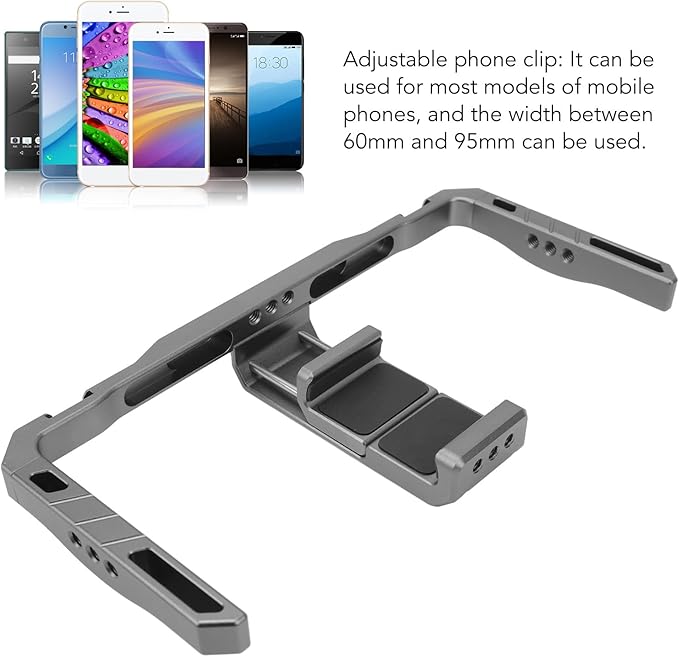 Smartphone Video Rig, Aluminium Alloy Filmmaking Vlogging Rig with Handles, Portable Handheld Phone Cage with Silicone Cushion, for Videomaker Film Maker Video Grapher